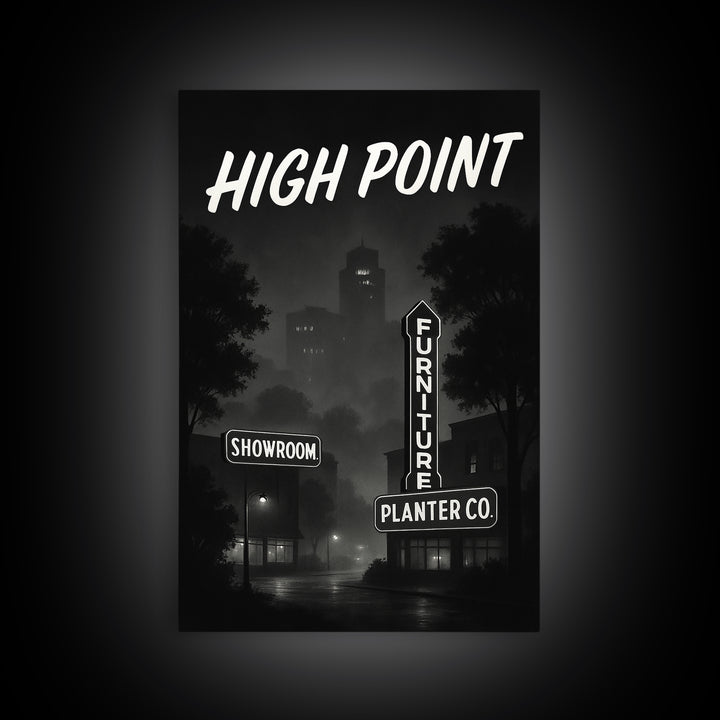 High Point North Carolina Travel Poster, Canvas Print, Night Street Poster Art, High Point Art Print, Gift For Travelers, Watercolor Skyline