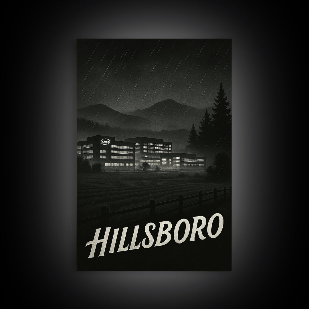 Hillsboro Oregon Travel Poster, Canvas Print, Black And White Travel Art, Hillsboro Poster Print, Wanderlust Decor, Eclectic Wall Decor