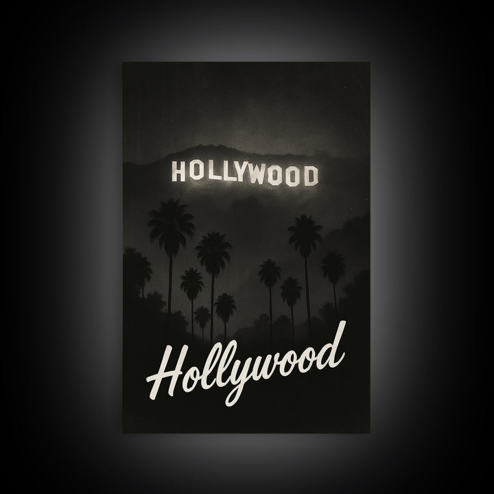 Hollywood Florida Travel Poster, Framed Canvas Print, Black And White Travel Art, Hollywood City Art, Travel Wall Art, Vintage City Poster