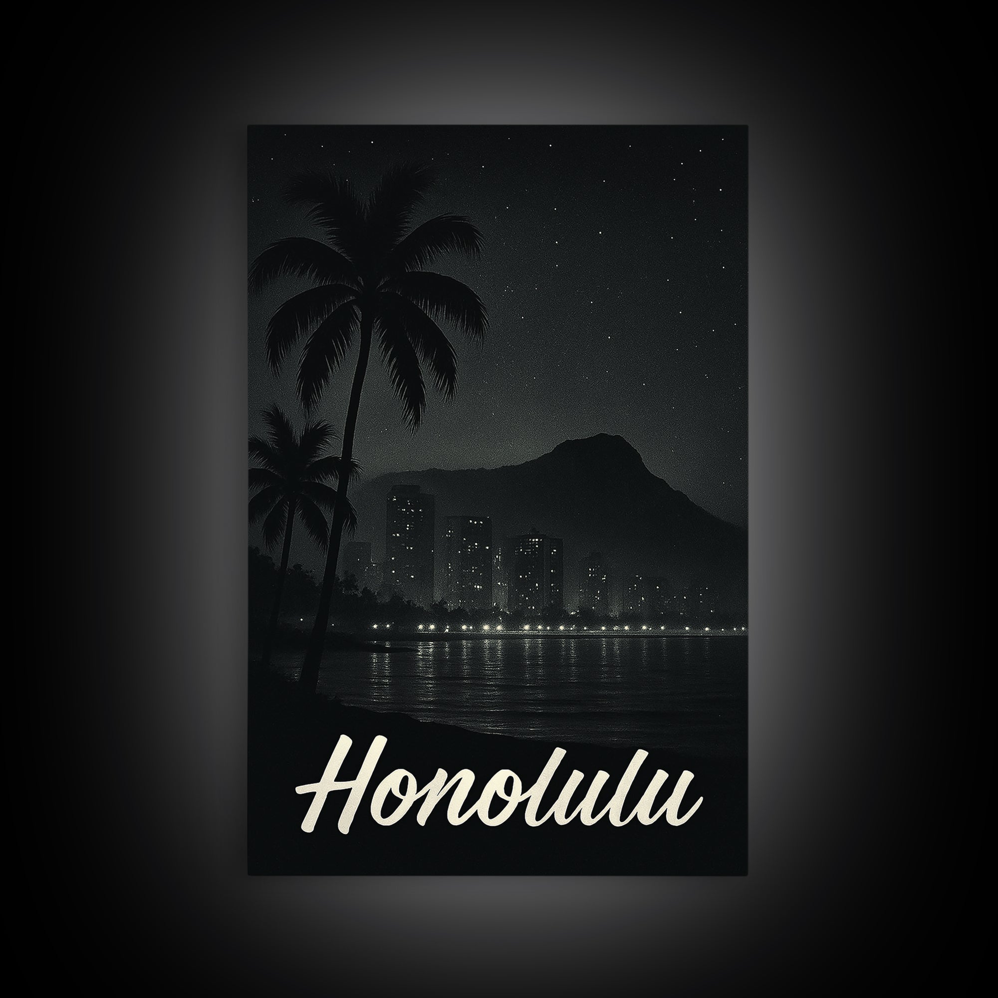 Honolulu Travel Poster, Canvas Print, Night Street Poster Art, Honolulu Art Print, Vintage City Art, Vintage Travel Print, Fine Art Print