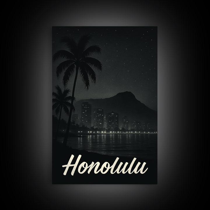 Honolulu Travel Poster, Canvas Print, Night Street Poster Art, Honolulu Art Print, Vintage City Art, Vintage Travel Print, Fine Art Print