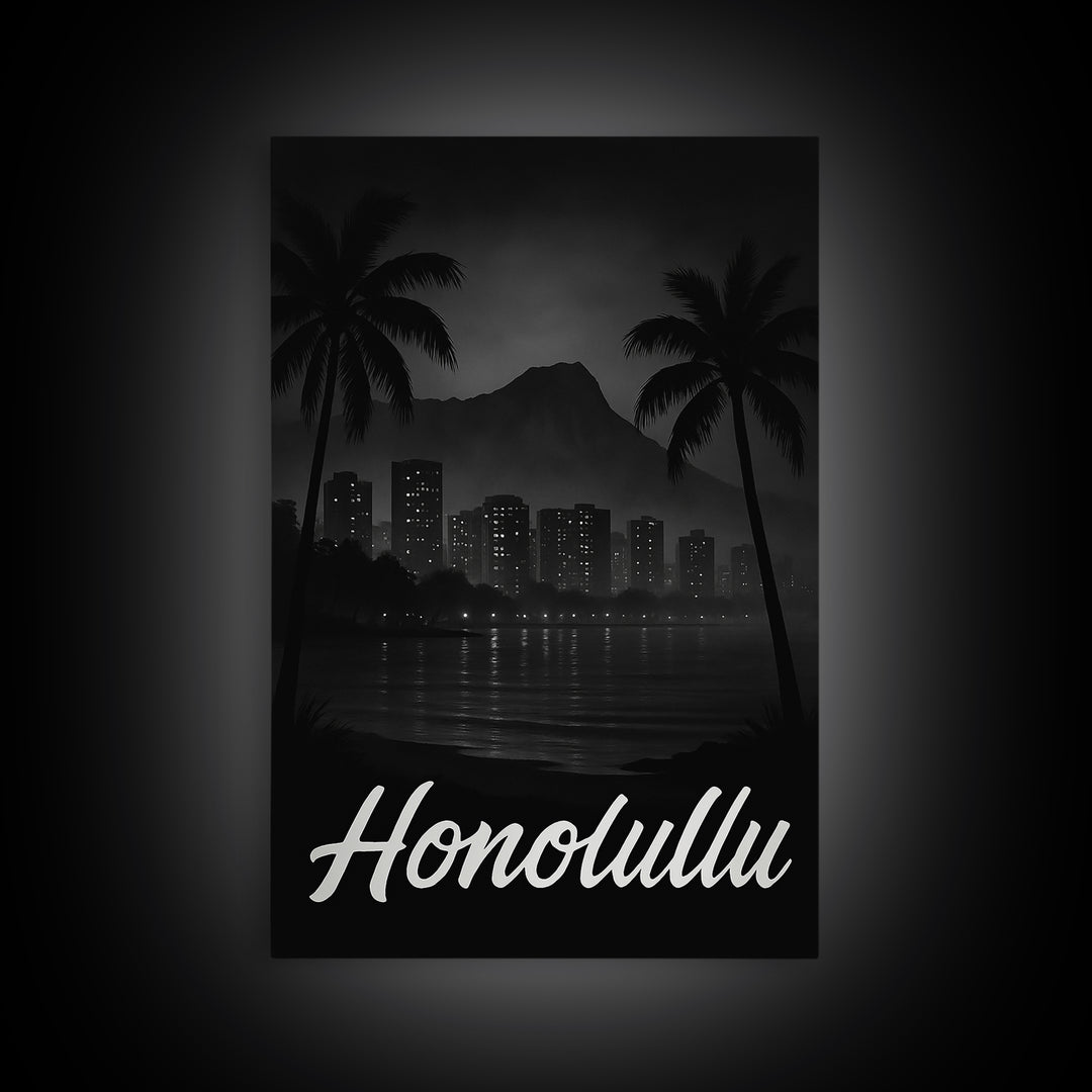 Honolulu Travel Poster, Framed Canvas Print, Vintage Noir Poster Art, Honolulu Wall Art, Travel Wall Art, Vintage Travel Print