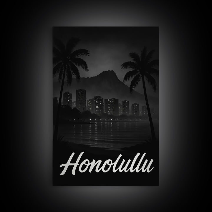 Honolulu Travel Poster, Framed Canvas Print, Vintage Noir Poster Art, Honolulu Wall Art, Travel Wall Art, Vintage Travel Print