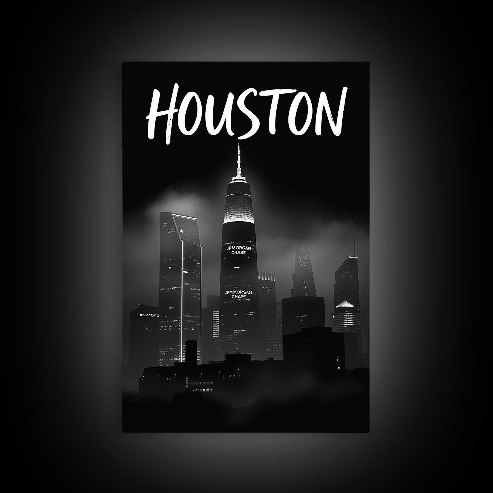 Houston Travel Poster, Canvas Print, Black And White Travel Art, Houston Art Print, Home Office Decor, Living Room Wall Art, Home Decor