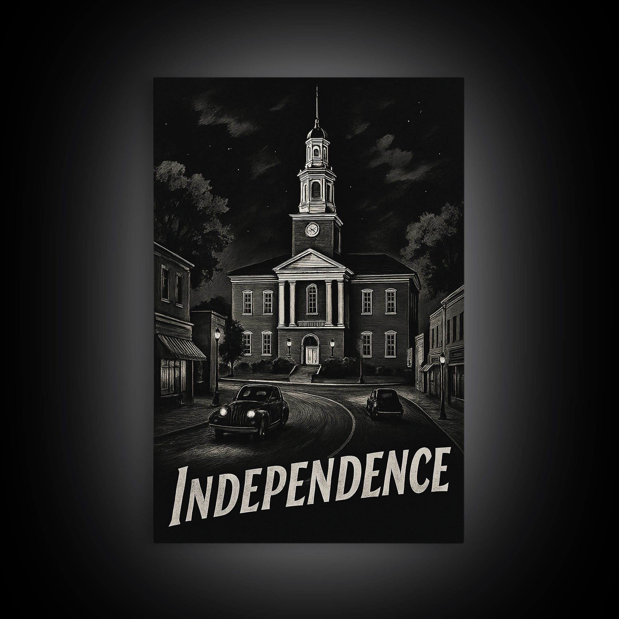 Independence Travel Poster, Canvas Print, Dark Moody City Wall Art, Independence Poster Print, Vintage Travel Art, Vintage City Poster