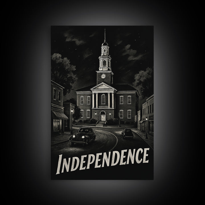 Independence Travel Poster, Canvas Print, Dark Moody City Wall Art, Independence Poster Print, Vintage Travel Art, Vintage City Poster