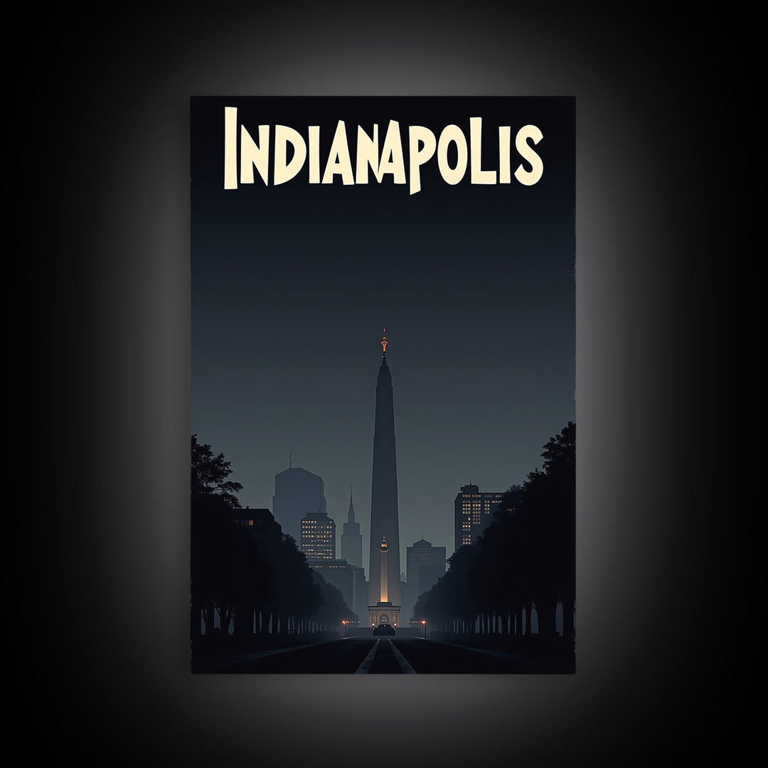 Indianapolis Travel Poster, Canvas Print, Night Street Poster Art, Indianapolis Travel Art, Watercolor Skyline Art, Gift For Travelers