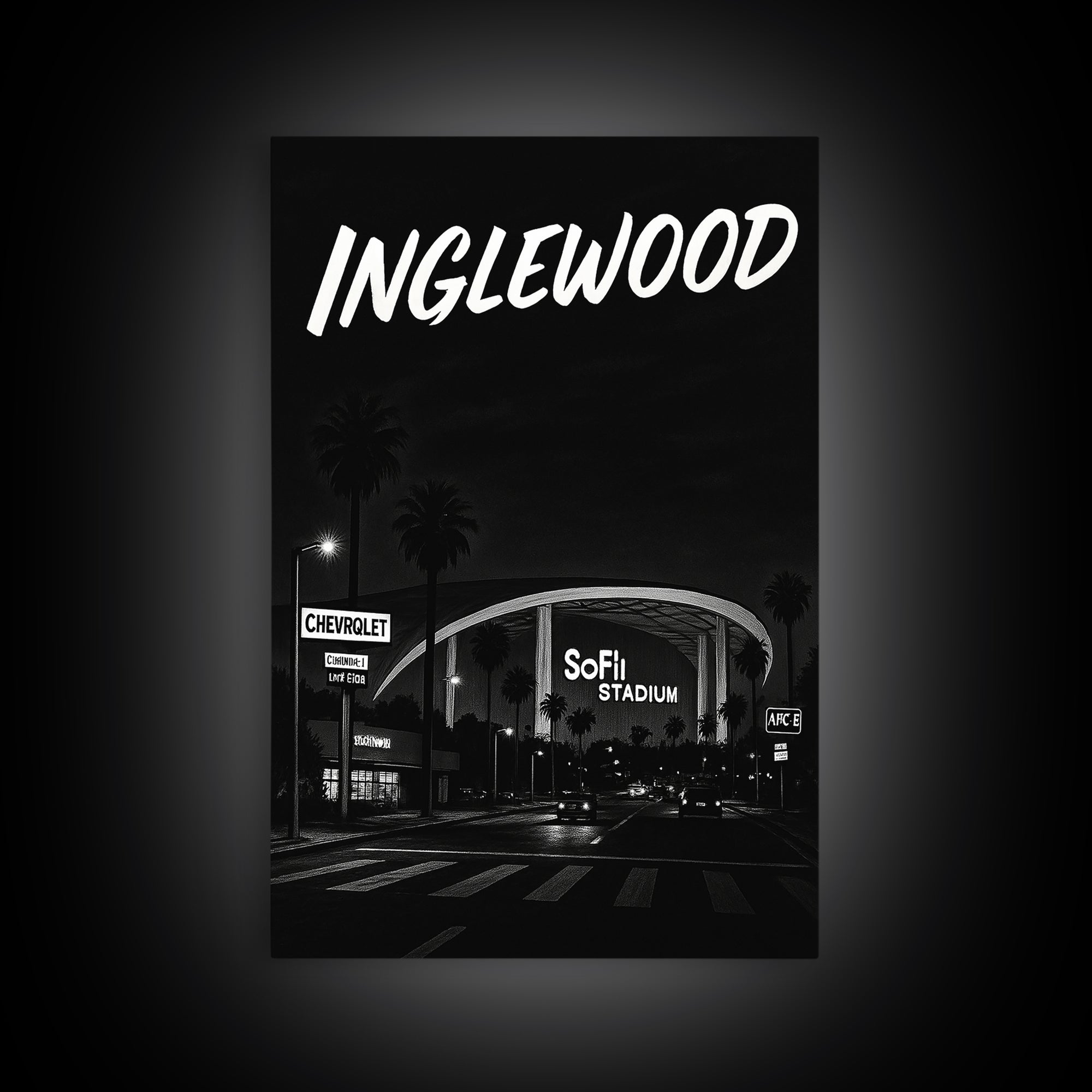Inglewood Travel Poster, Framed Canvas Print, Night Street Poster Art, Inglewood Wall Art, City Travel Prints, Fine Art Print, Design 2