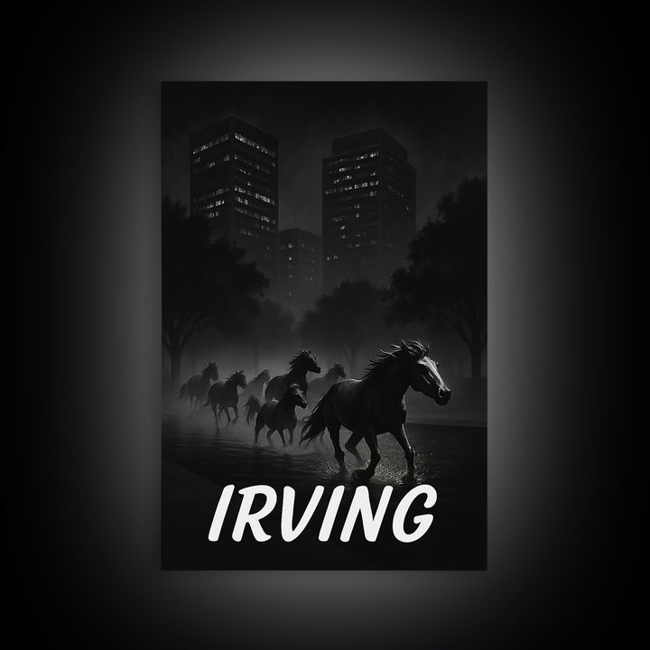 Irving Texas Travel Poster, Canvas Print, Dark Moody City Wall Art, Irving Poster Print, Travel Poster Set, Travel Wall Decor, Wall Decor