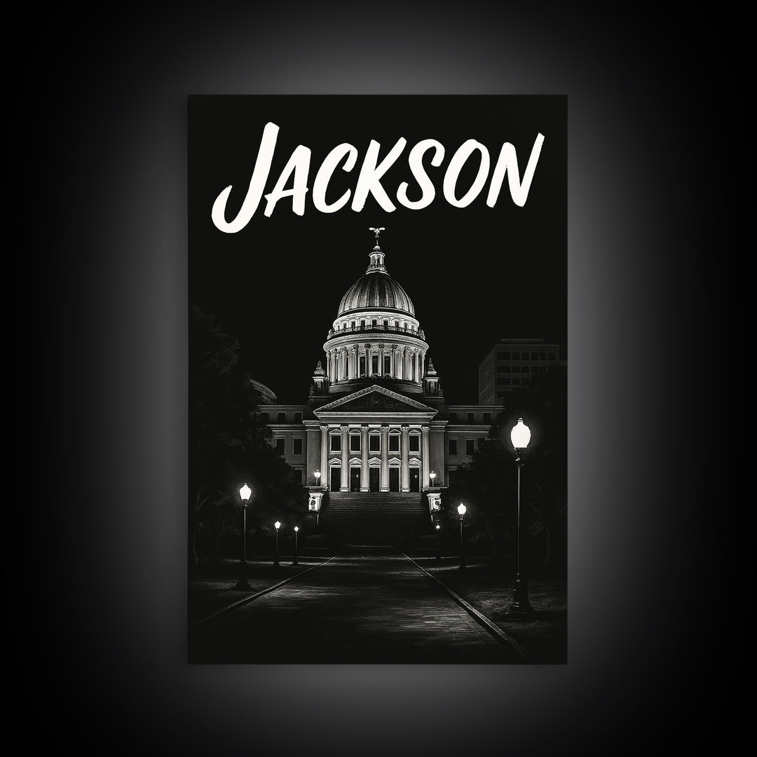 Jackson Travel Poster, Canvas Print, Vintage Noir Poster Art, Jackson Travel Art, Vintage City Art, Vintage Travel Art, Travel Poster Art