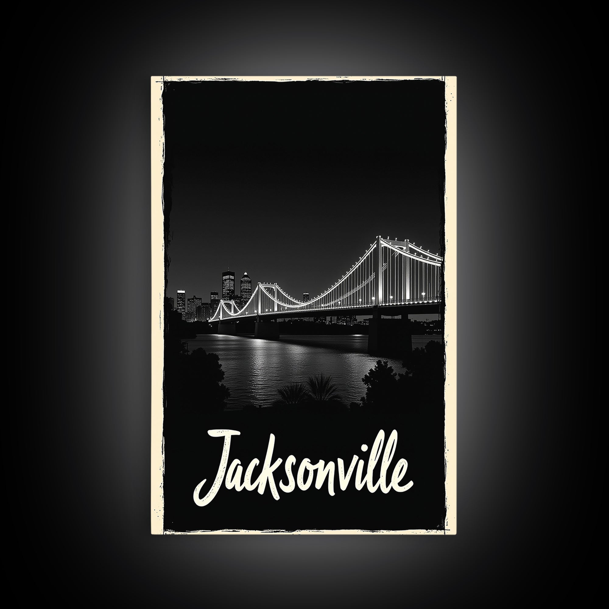Jacksonville Travel Poster, Framed Canvas Print, Black And White Travel Art, Jacksonville Art Print, Retro Travel Print, Home Office Decor