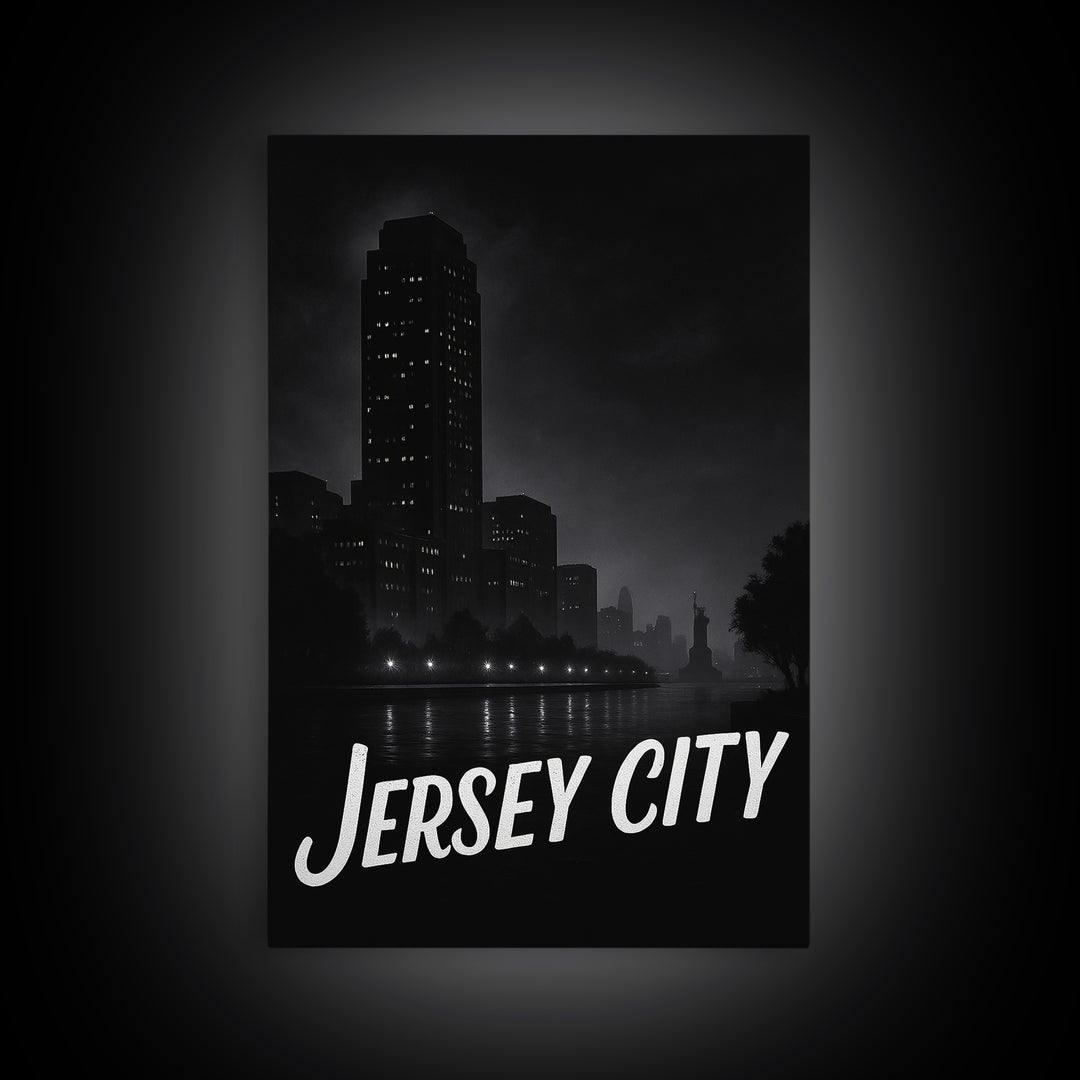 Jersey City New Jersey Travel Poster, Canvas Print, Vintage Noir Poster Art, Jersey City Wall Art, Poster Art, Travel Poster Set, Poster Art