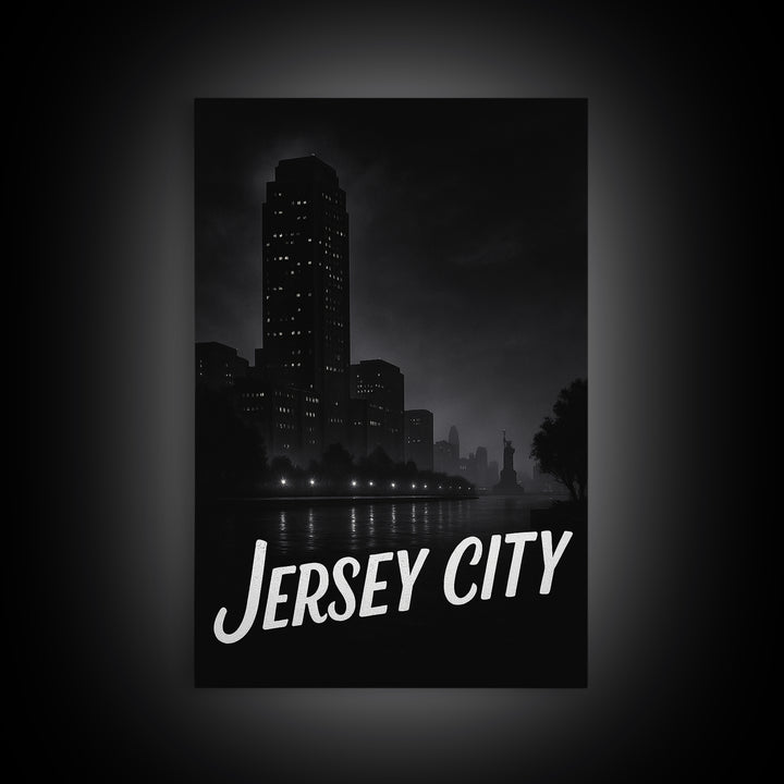 Jersey City New Jersey Travel Poster, Canvas Print, Vintage Noir Poster Art, Jersey City Wall Art, Poster Art, Travel Poster Set, Poster Art
