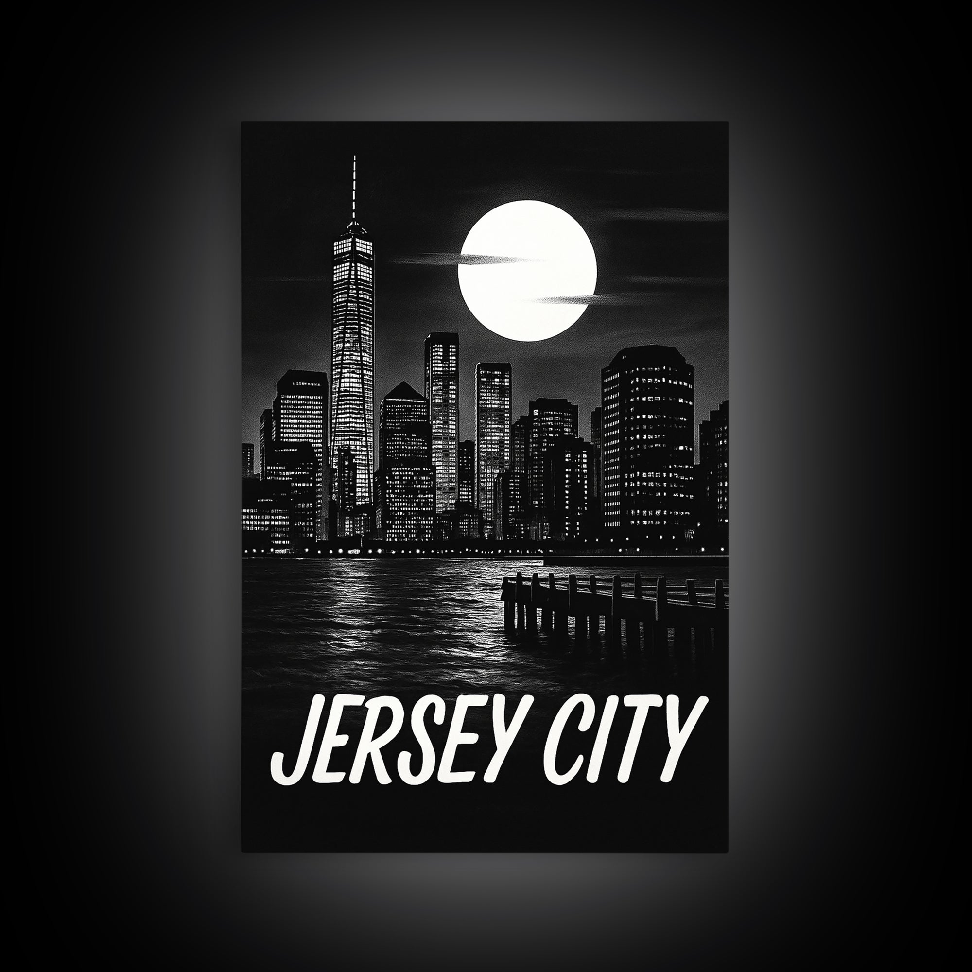 Jersey City Travel Poster, Framed Canvas Print, Vintage Noir Poster Art, Jersey City Travel Art, Vintage Travel Print, Vintage City Poster