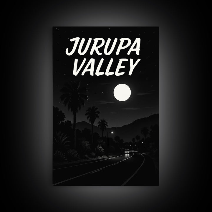 Jurupa Valley Travel Poster, Framed Canvas Print, Vintage Noir Poster Art, Jurupa Valley City Art, Vintage City Art, Mid Century Wall Art