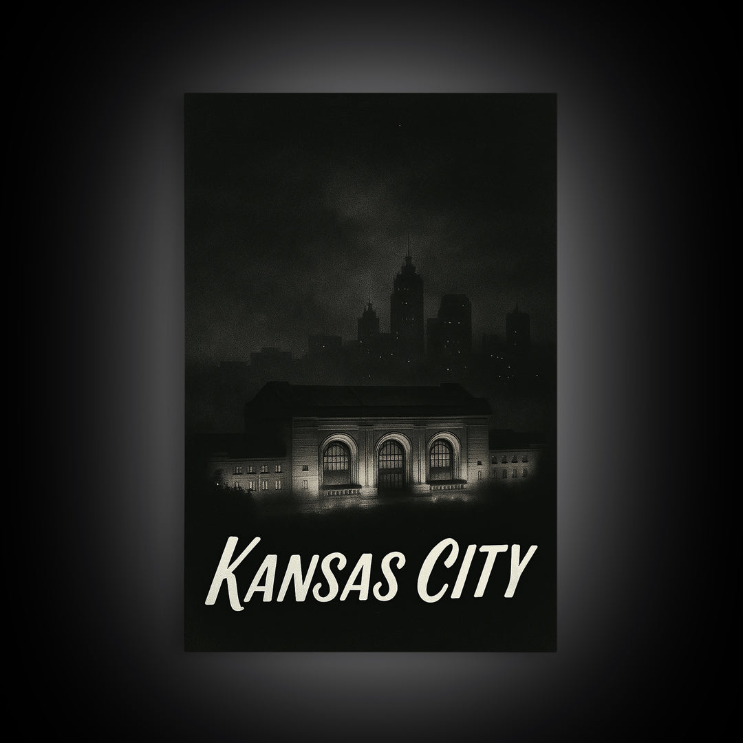 Kansas City Travel Poster, Canvas Print, Vintage Noir Poster Art, Kansas City Travel Art, City Travel Prints, Travel Art Print
