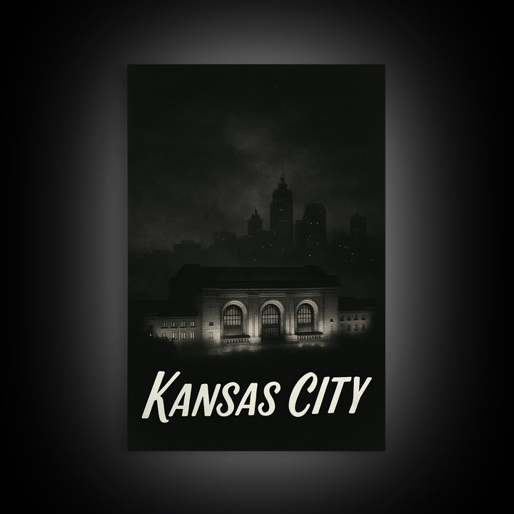 Kansas City Travel Poster, Canvas Print, Vintage Noir Poster Art, Kansas City Travel Art, City Travel Prints, Travel Art Print