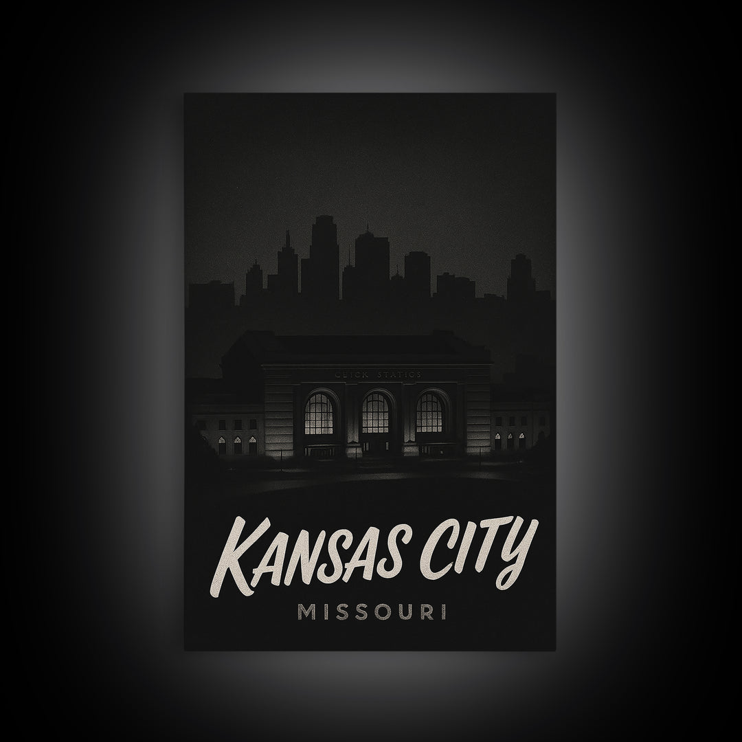 Kansas City Travel Poster, Canvas Print, Dark Moody City Wall Art, Kansas City Wall Art, Travel Wall Art, City Travel Prints, Home Decor