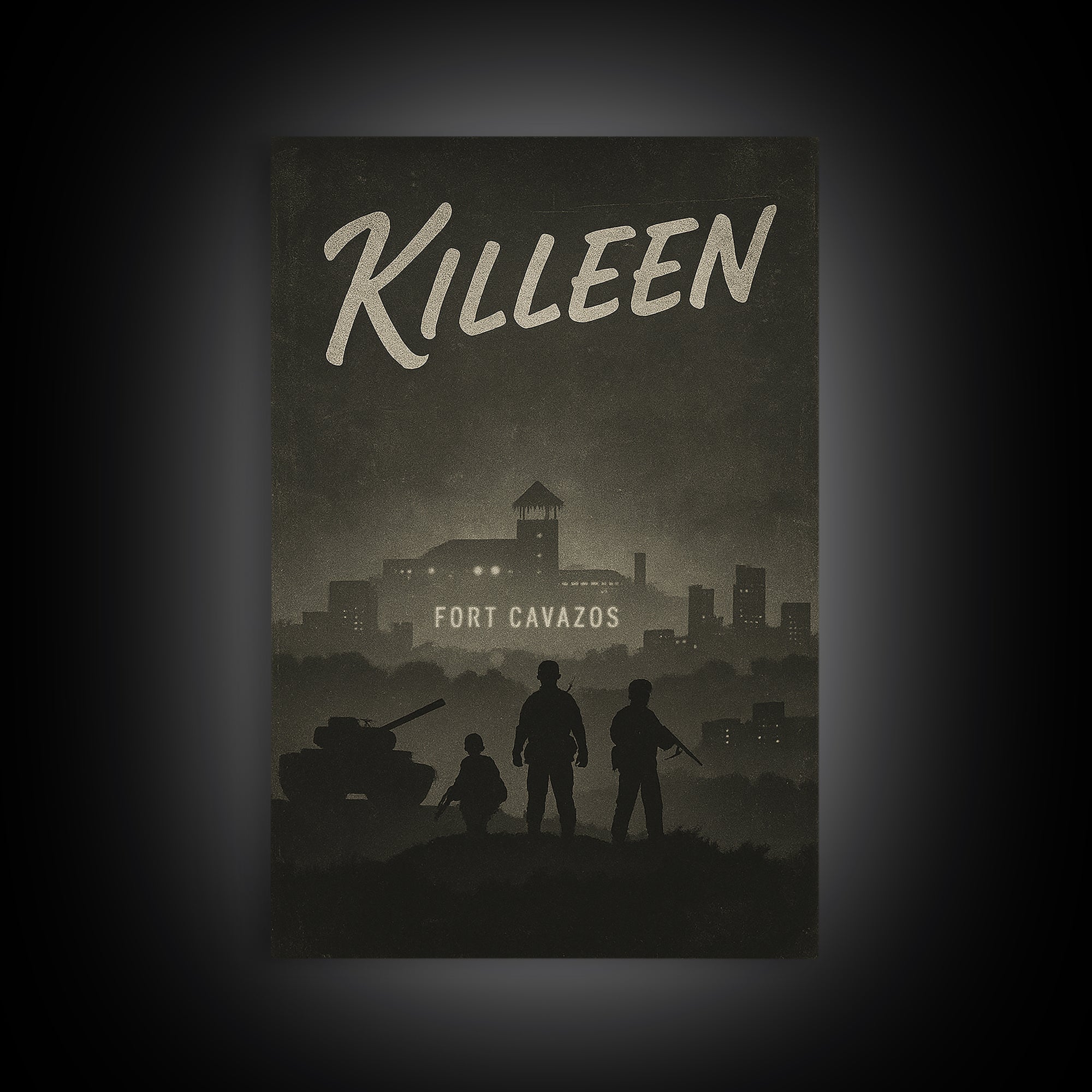 Killeen Texas Travel Poster, Framed Canvas Print, Black And White Travel Art, Killeen Wall Art, Vintage City Poster, Travel Art Print