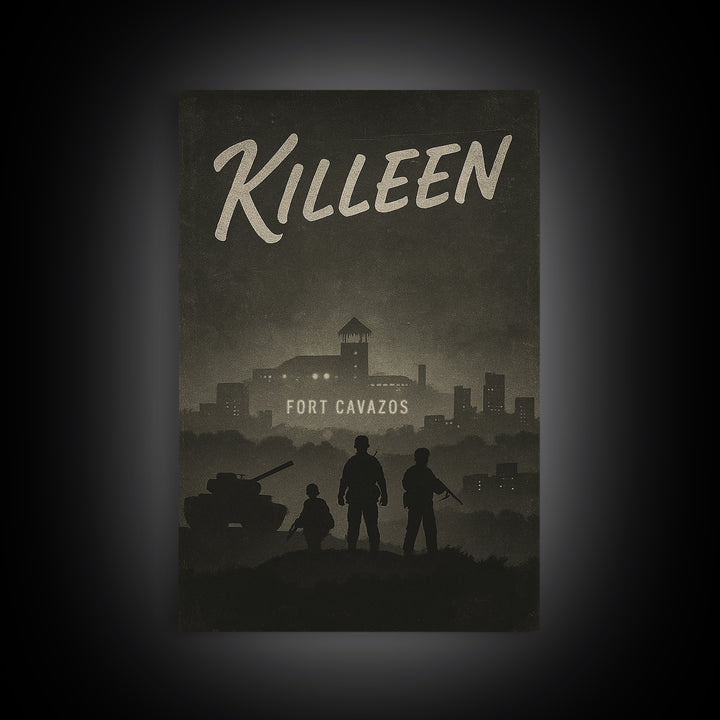 Killeen Texas Travel Poster, Framed Canvas Print, Black And White Travel Art, Killeen Wall Art, Vintage City Poster, Travel Art Print