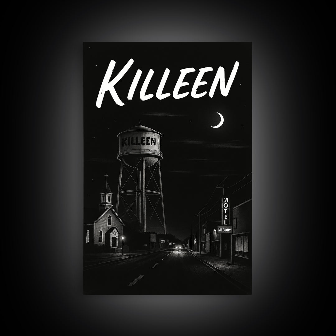 Killeen Travel Poster, Canvas Print, Black And White Travel Art, Killeen Wall Art, City Art Print, Vintage City Poster, City Travel Prints