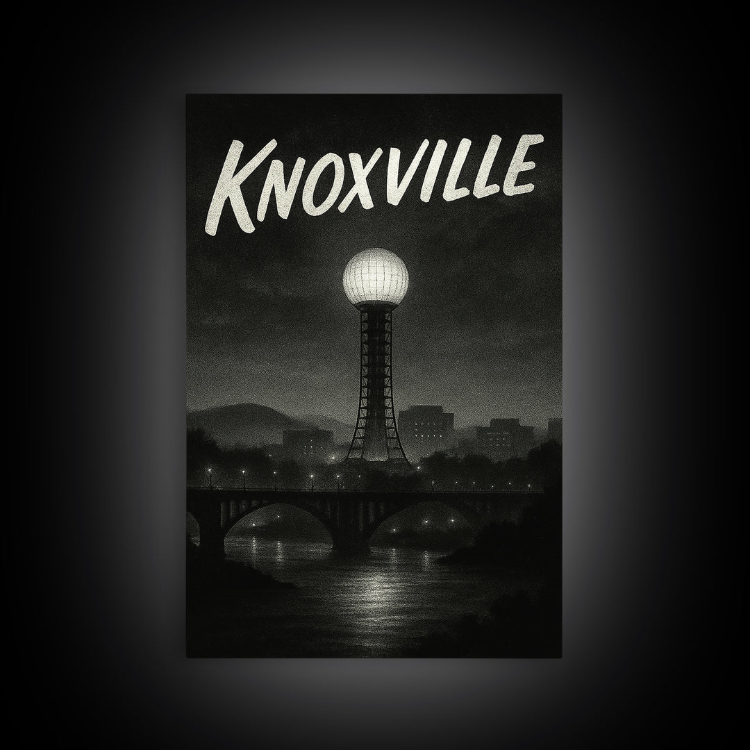 Knoxville Tennessee Travel Poster, Canvas Print, Black And White Travel Art, Knoxville Art Print, Travel Wall Art, Wall Decor, Landscape Art