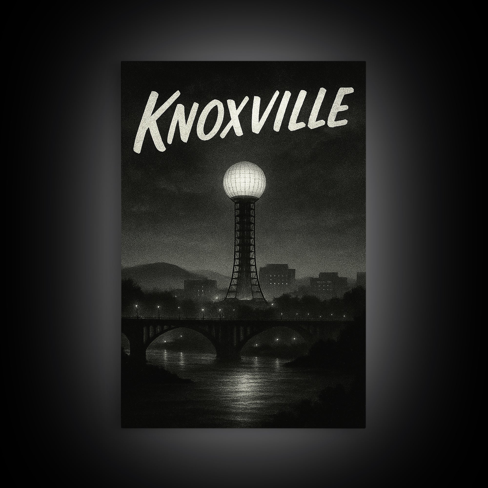 Knoxville Tennessee Travel Poster, Canvas Print, Black And White Travel Art, Knoxville Art Print, Travel Wall Art, Wall Decor, Landscape Art