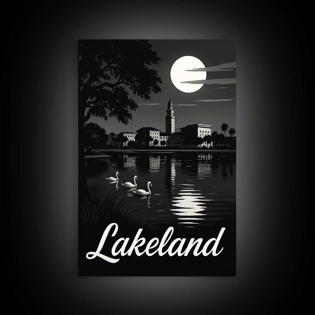 Lakeland Travel Poster, Canvas Print, Night Street Poster Art, Lakeland City Art, Travel Art Print, City Travel Prints, City Illustration