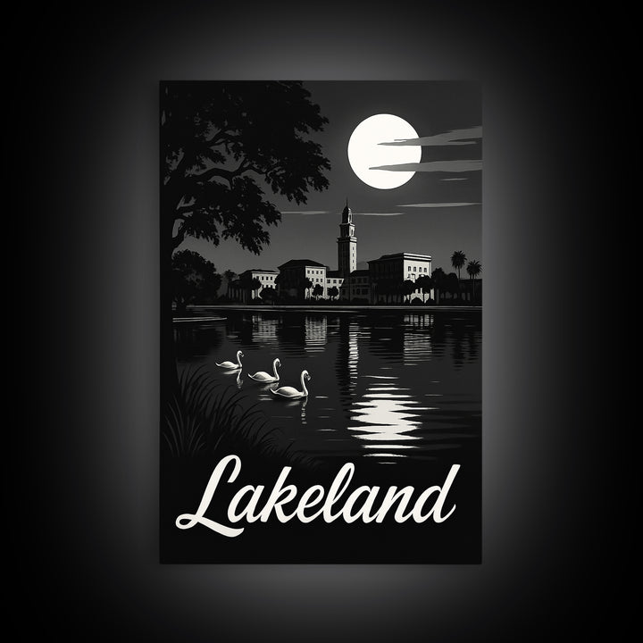 Lakeland Travel Poster, Canvas Print, Night Street Poster Art, Lakeland City Art, Travel Art Print, City Travel Prints, City Illustration