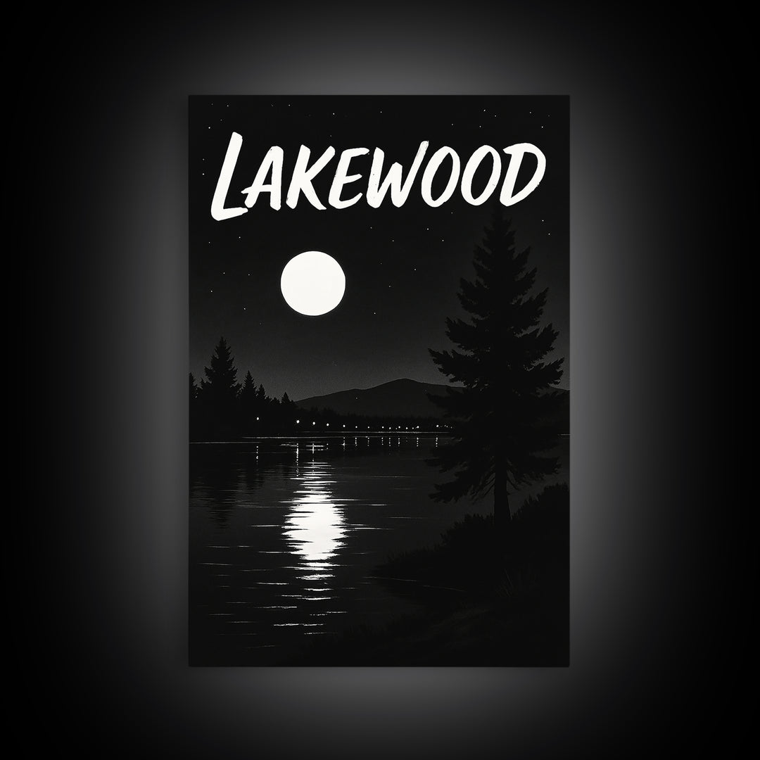 Lakewood Travel Poster, Canvas Print, Night Street Poster Art, Lakewood Wall Art, Living Room Wall Art, City Illustration, Landscape Art