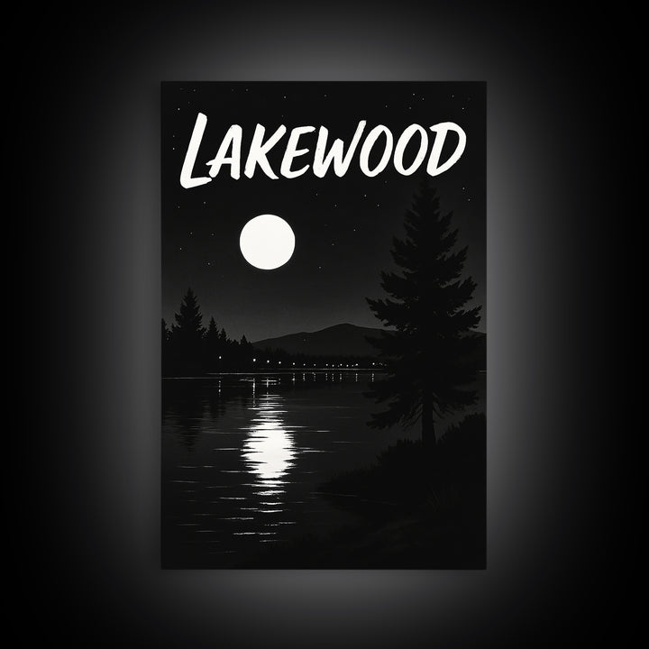 Lakewood Travel Poster, Canvas Print, Night Street Poster Art, Lakewood Wall Art, Living Room Wall Art, City Illustration, Landscape Art