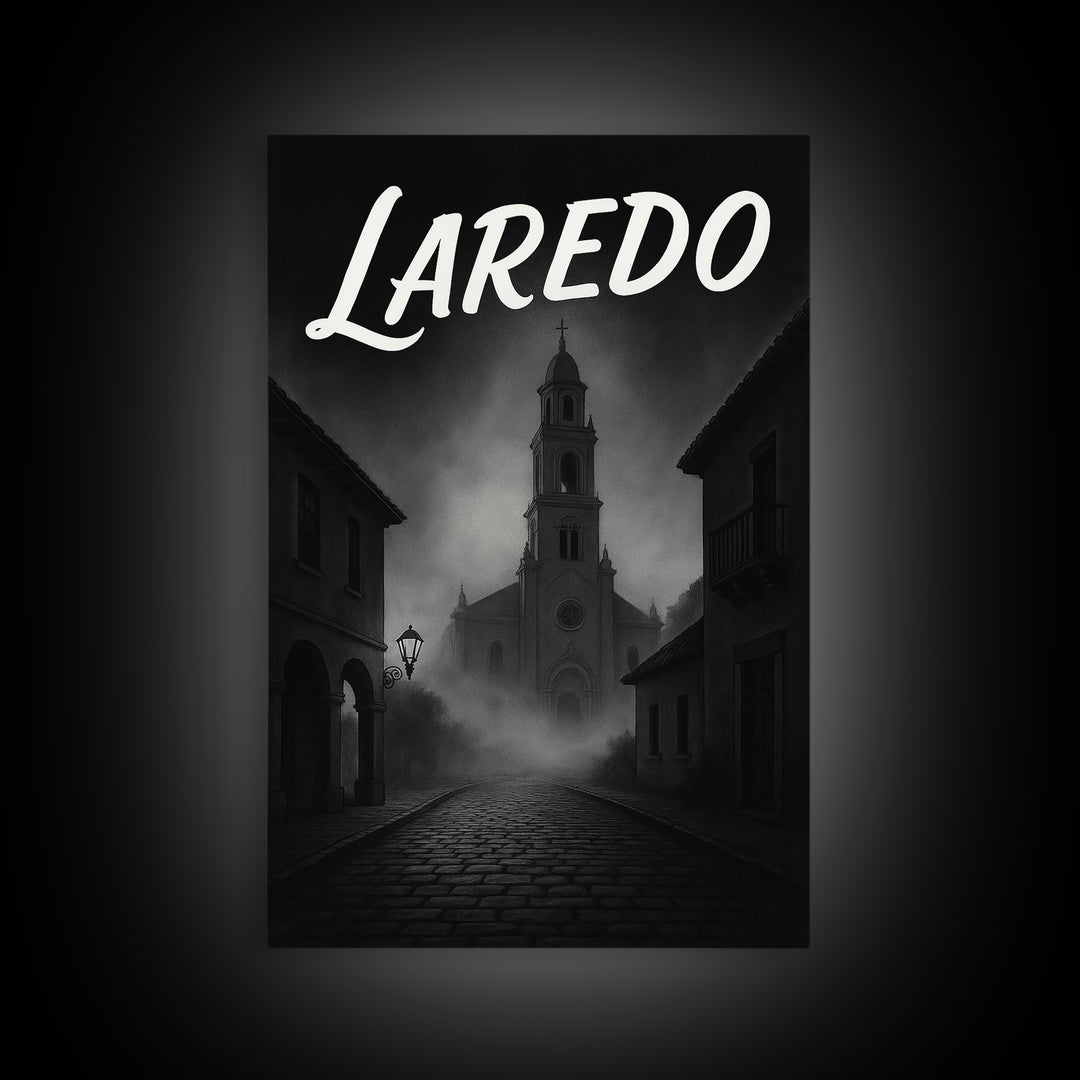Laredo Texas Travel Poster, Framed Canvas Print, Night Street Poster Art, Laredo City Art, Modern Wall Decor, Fine Art Print, City Art Print