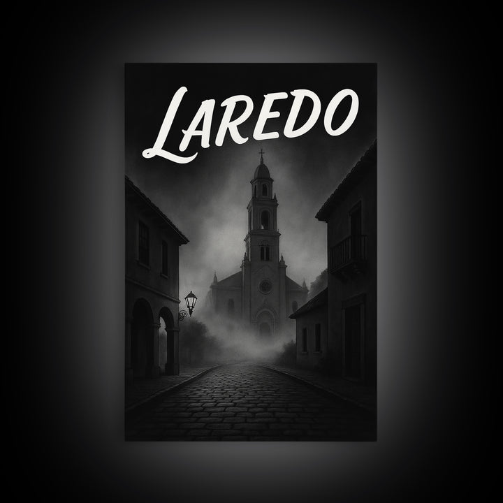 Laredo Texas Travel Poster, Framed Canvas Print, Night Street Poster Art, Laredo City Art, Modern Wall Decor, Fine Art Print, City Art Print