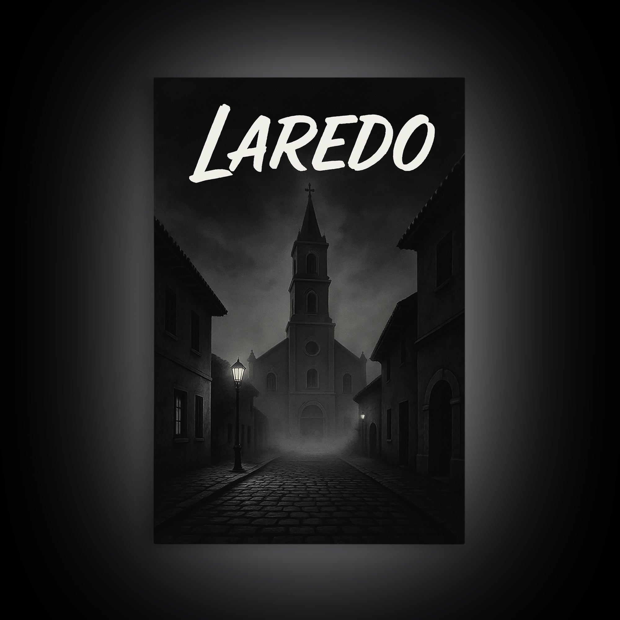 Laredo Travel Poster, Framed Canvas Print, Black And White Travel Art, Laredo Art Print, Retro Travel Print, Home Office Decor