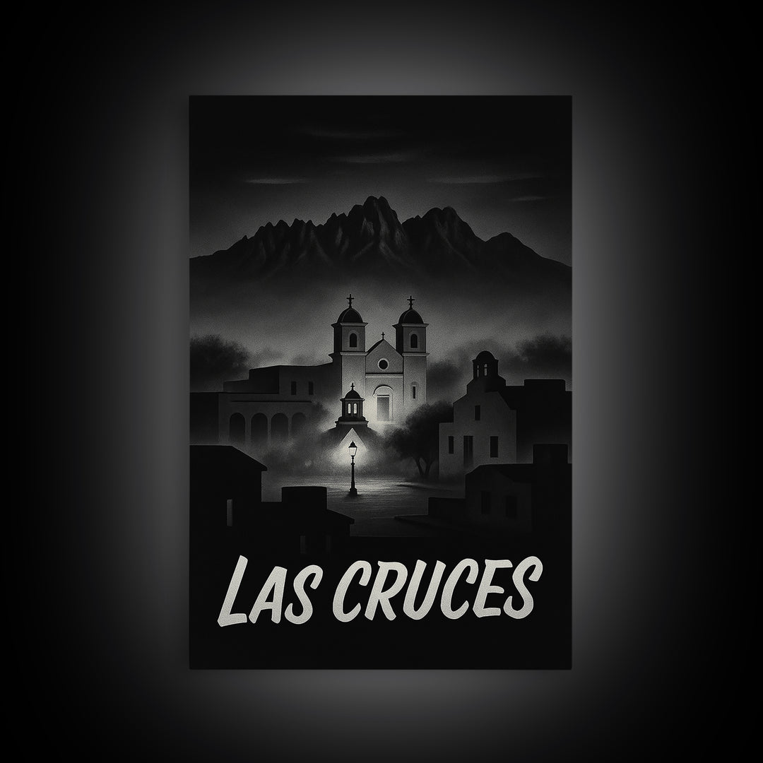 Las Cruces New Mexico Travel Poster, Canvas Print, Black And White Travel Art, Las Cruces Art Print, Travel Print, Vintage Travel Art