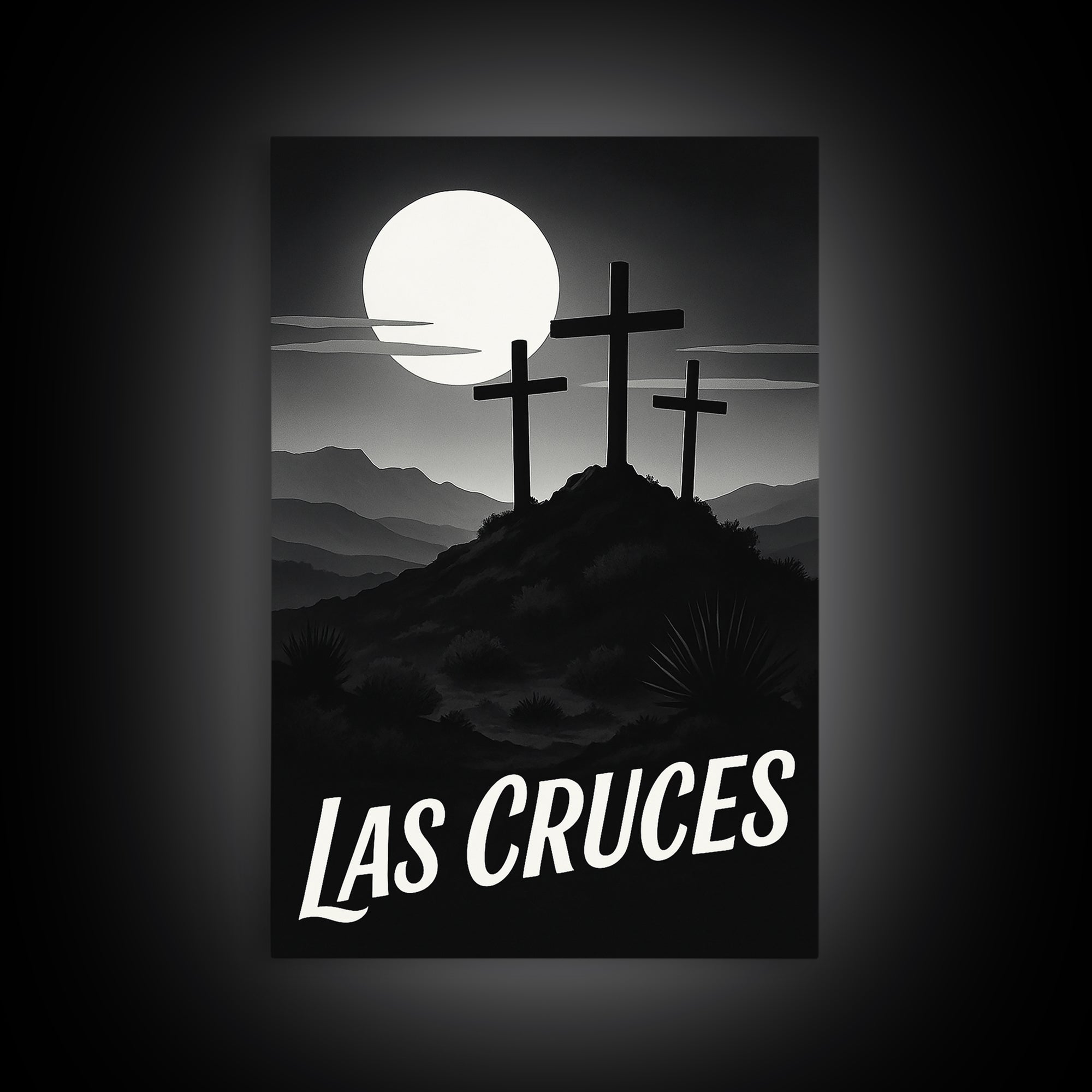 Las Cruces Travel Poster, Framed Canvas Print, Black And White Travel Art, Las Cruces Poster Print, Wanderlust Decor, Fine Art Print