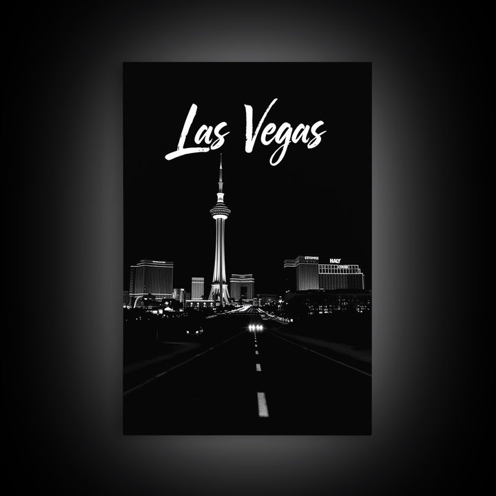 Las Vegas Nevada Travel Poster, Framed Canvas Print, Night Street Poster Art, Las Vegas Travel Art, Vintage City Poster, Travel Art Print