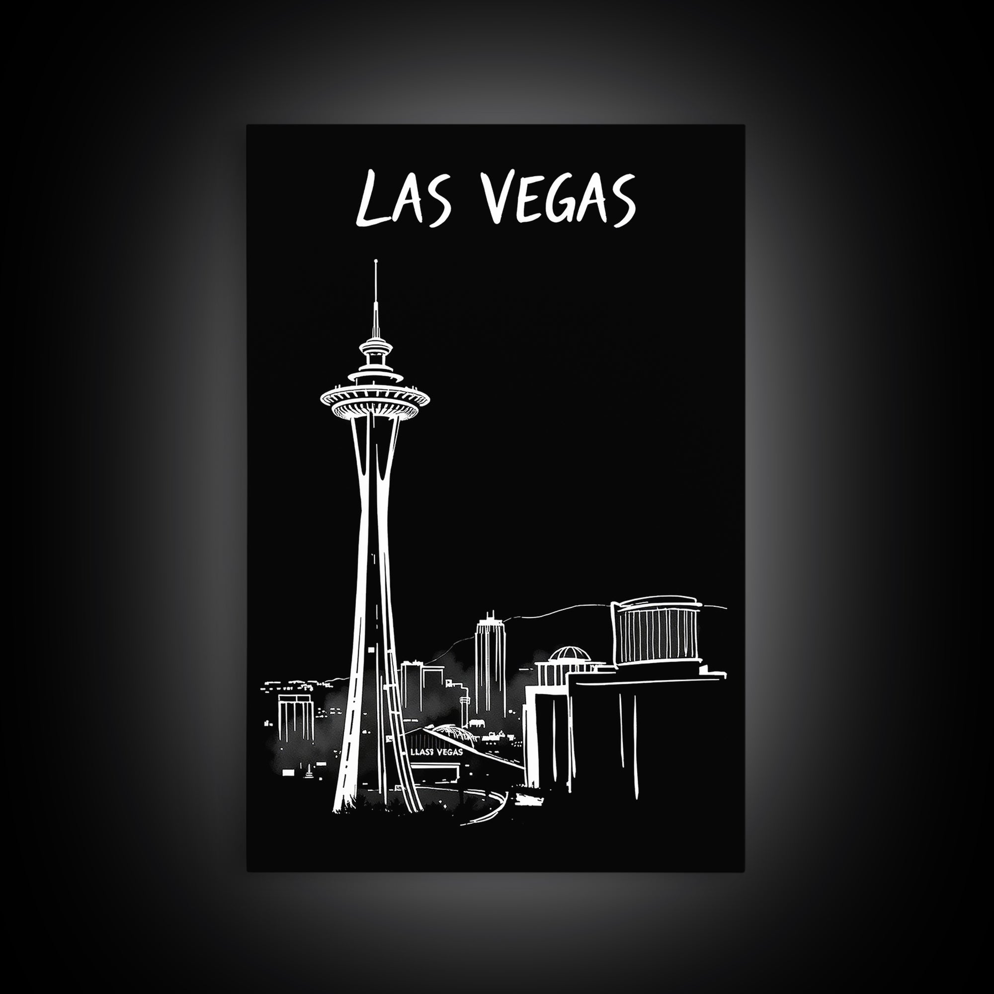 Las Vegas Travel Poster, Framed Canvas Print, Dark Moody City Wall Art, Las Vegas Wall Art, Mid Century Wall Art, Retro Travel Print