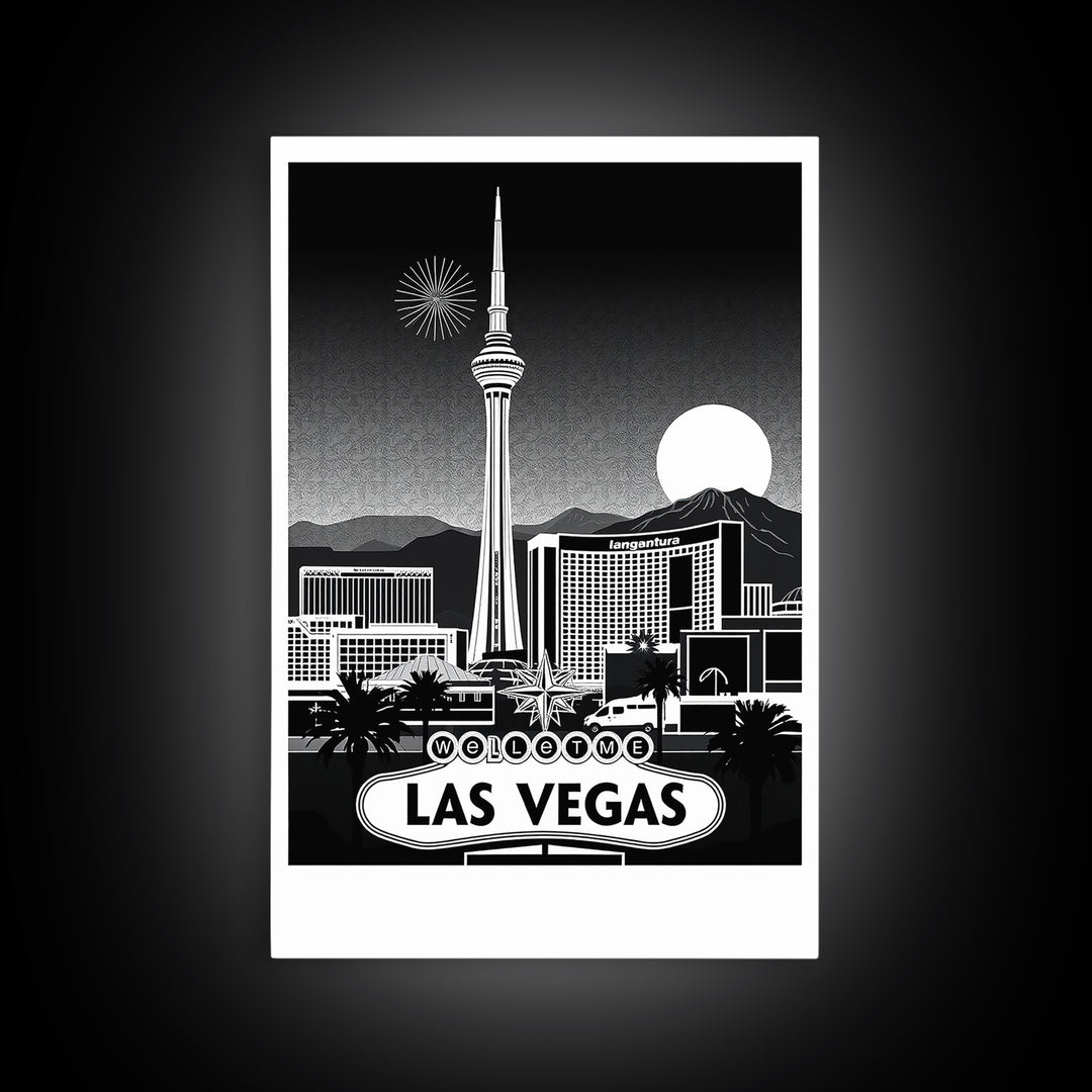 Las Vegas Travel Poster, Framed Canvas Print, Night Street Poster Art, Las Vegas Wall Art, Vintage Travel Art, Fine Art Print, Wall Art