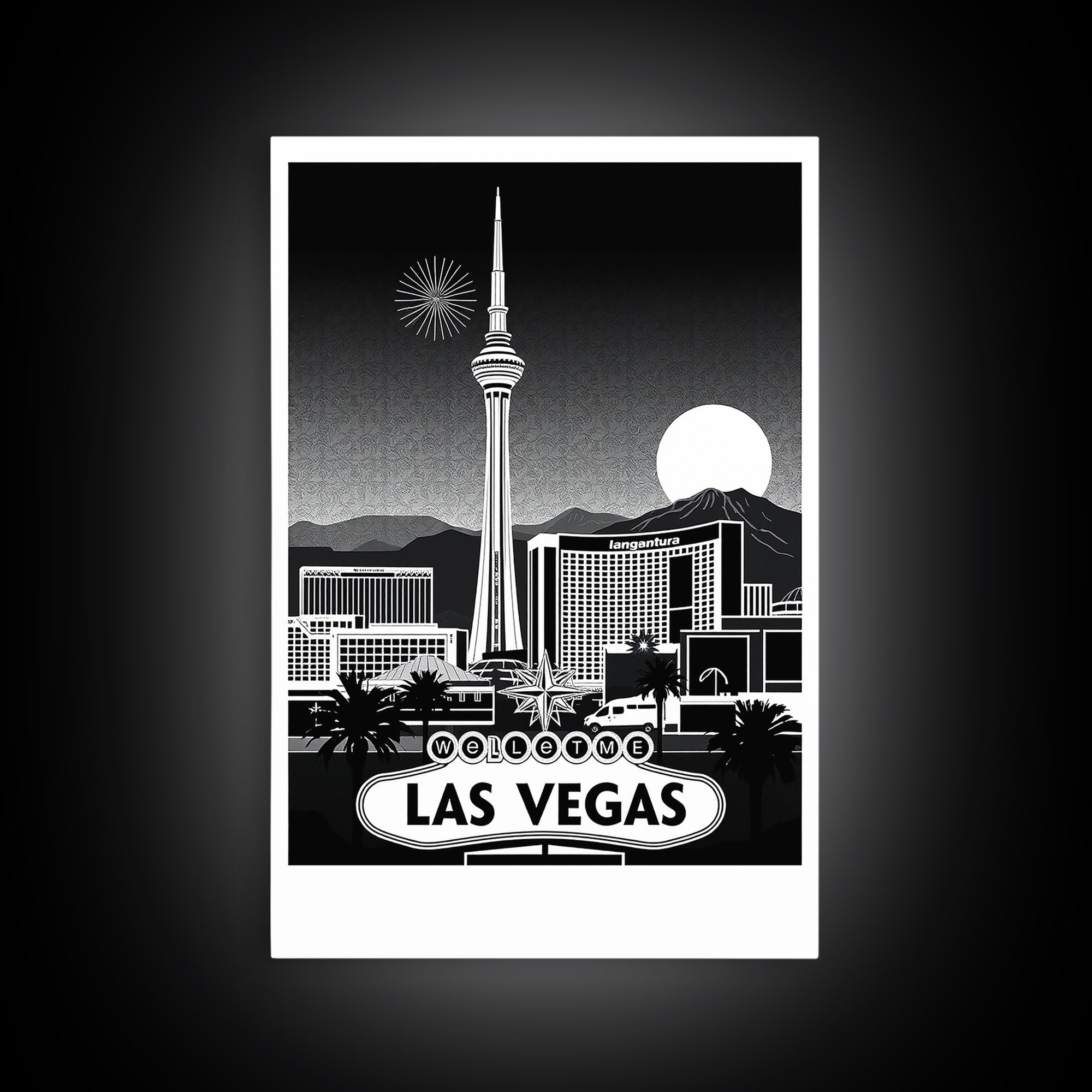 Las Vegas Travel Poster, Framed Canvas Print, Night Street Poster Art, Las Vegas Wall Art, Vintage Travel Art, Fine Art Print, Wall Art