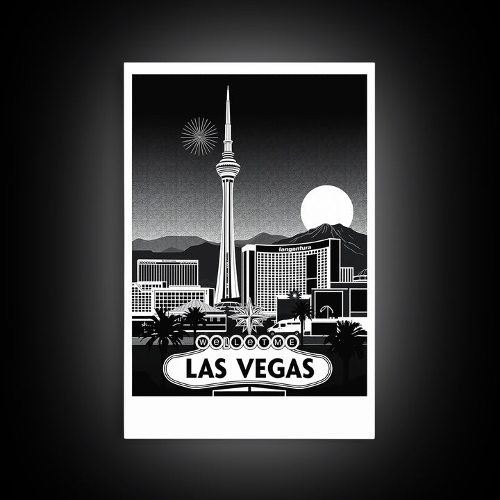 Las Vegas Travel Poster, Framed Canvas Print, Night Street Poster Art, Las Vegas Wall Art, Vintage Travel Art, Fine Art Print, Wall Art