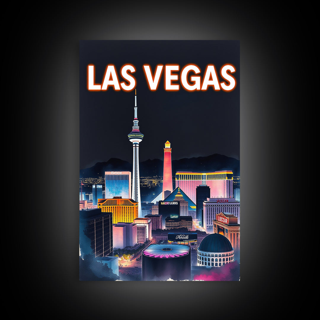 Las Vegas Travel Poster, Canvas Print, Dark Moody City Wall Art, Las Vegas Poster Print, Living Room Wall Art, Wanderlust Decor