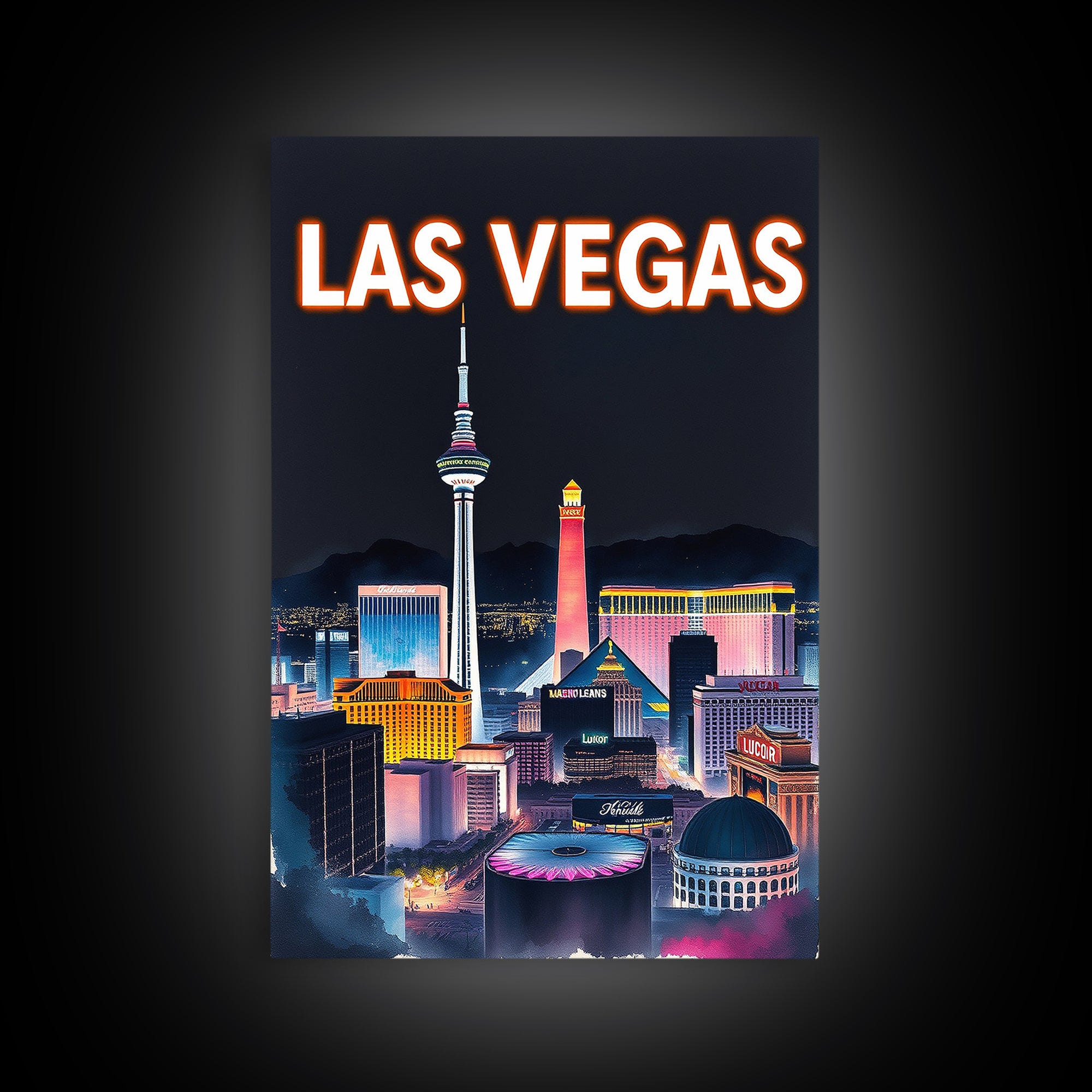 Las Vegas Travel Poster, Canvas Print, Dark Moody City Wall Art, Las Vegas Poster Print, Living Room Wall Art, Wanderlust Decor