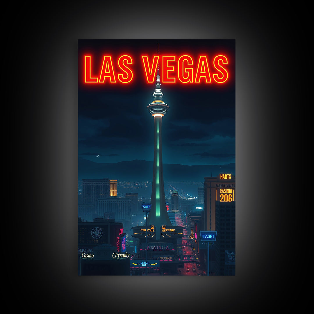 Las Vegas Travel Poster, Framed Canvas Print, Black And White Travel Art, Las Vegas Poster Print, Gift For Travelers, Travel Wall Art