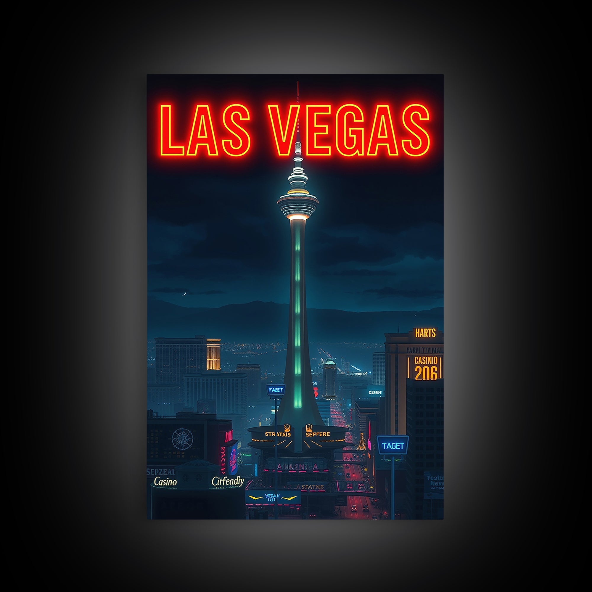 Las Vegas Travel Poster, Framed Canvas Print, Black And White Travel Art, Las Vegas Poster Print, Gift For Travelers, Travel Wall Art