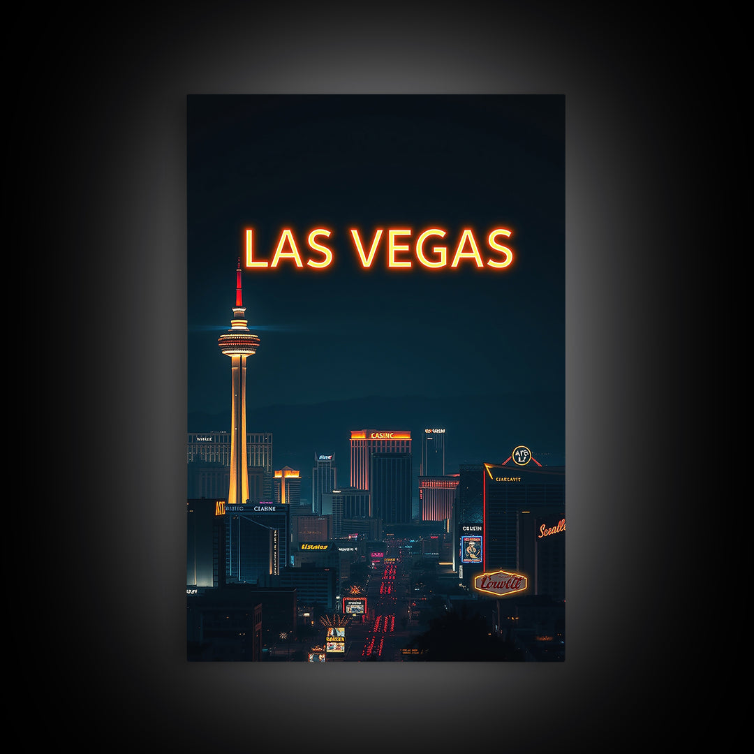 Las Vegas Travel Poster, Framed Canvas Print, Dark Moody City Wall Art, Las Vegas Art Print, City Travel Prints, Travel Art Print
