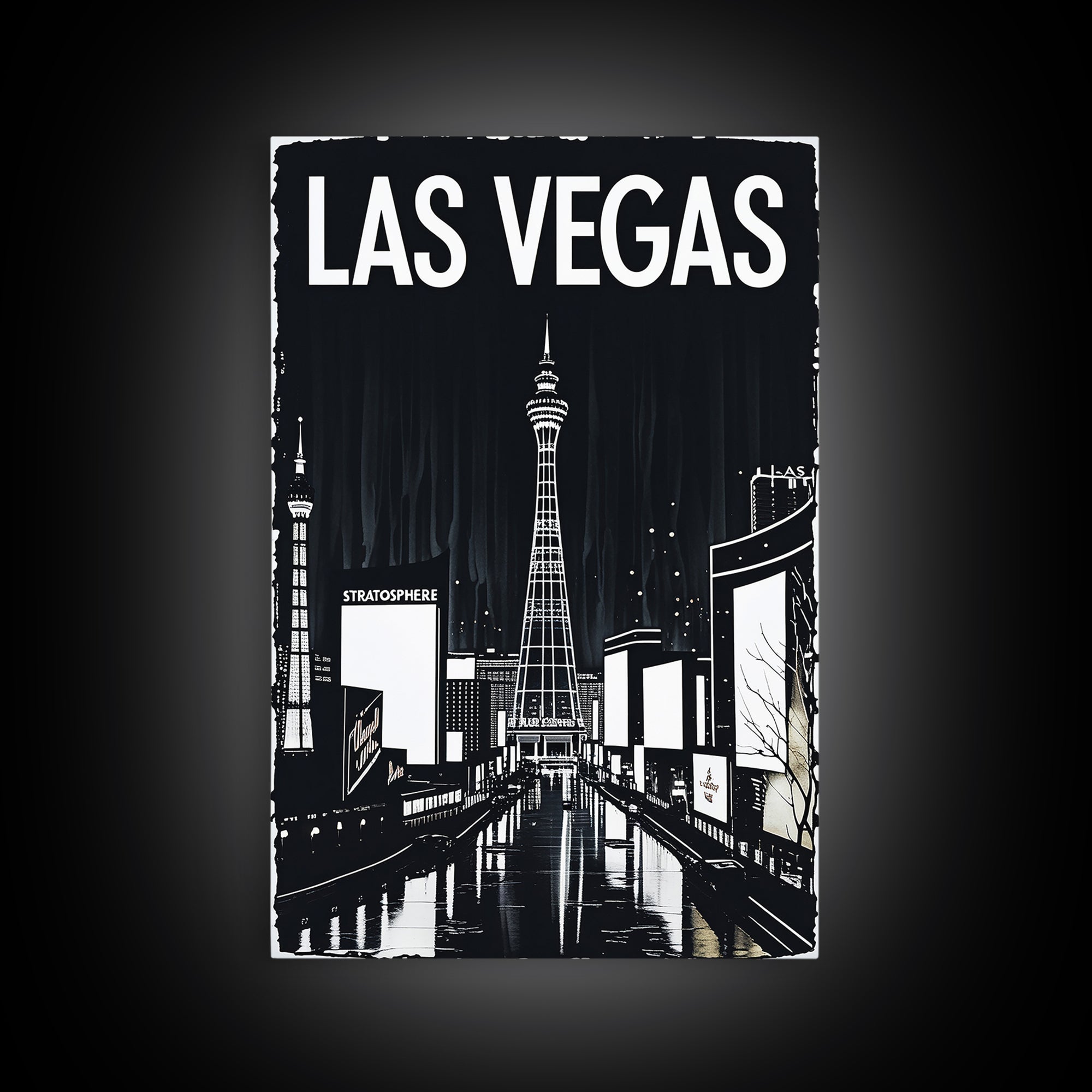 Las Vegas Travel Poster, Canvas Print, Dark Moody City Wall Art, Las Vegas Wall Art, Travel Poster Art, Travel Poster Set, Wanderlust Decor