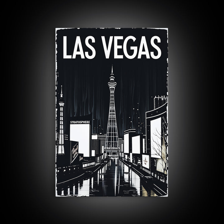 Las Vegas Travel Poster, Canvas Print, Dark Moody City Wall Art, Las Vegas Wall Art, Travel Poster Art, Travel Poster Set, Wanderlust Decor