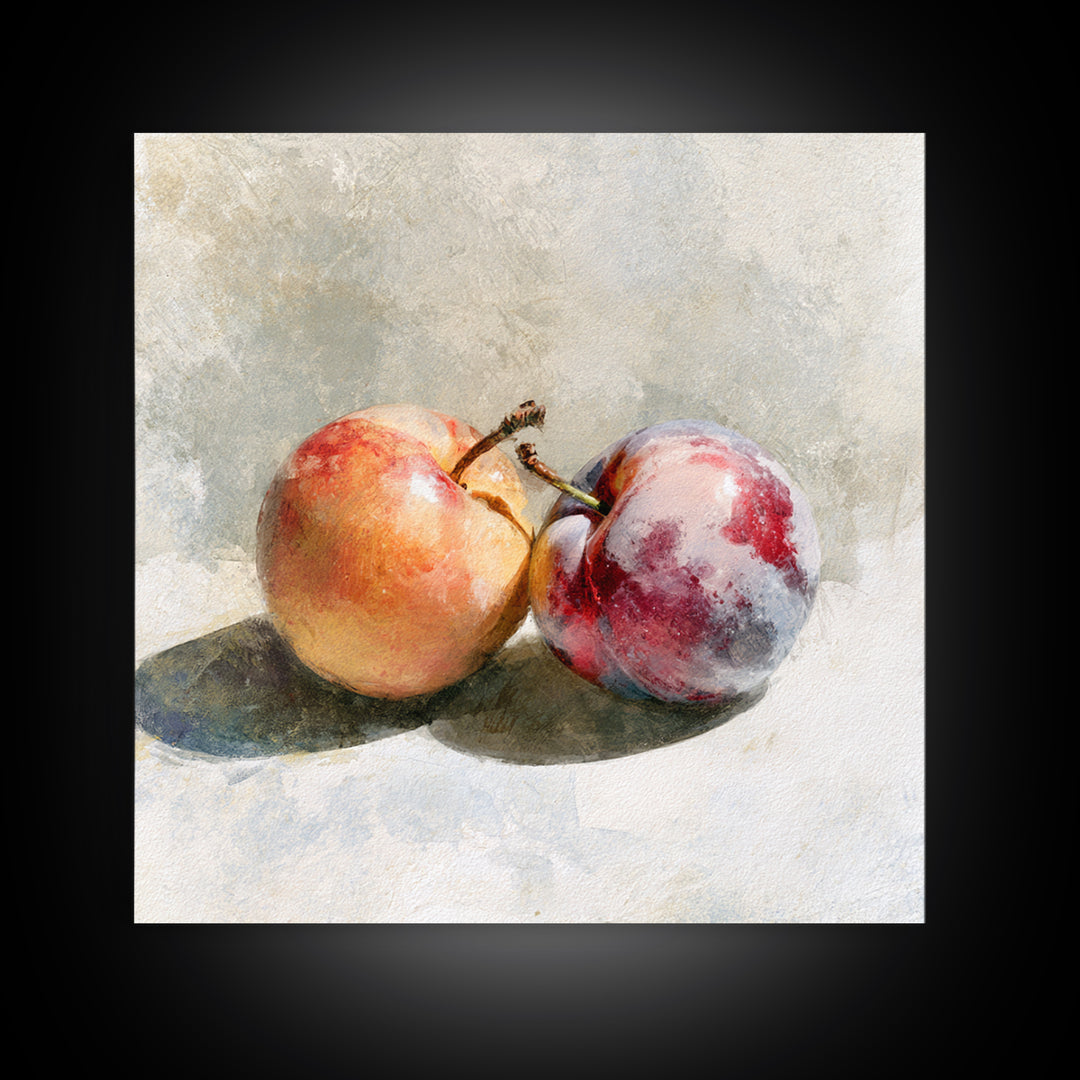 Peach and Plum Still Life Canvas Print, Dining Room Art, Large Wall Art, Dining Room Decor, Dining, Watercolor Painting, DRA-1x1-20