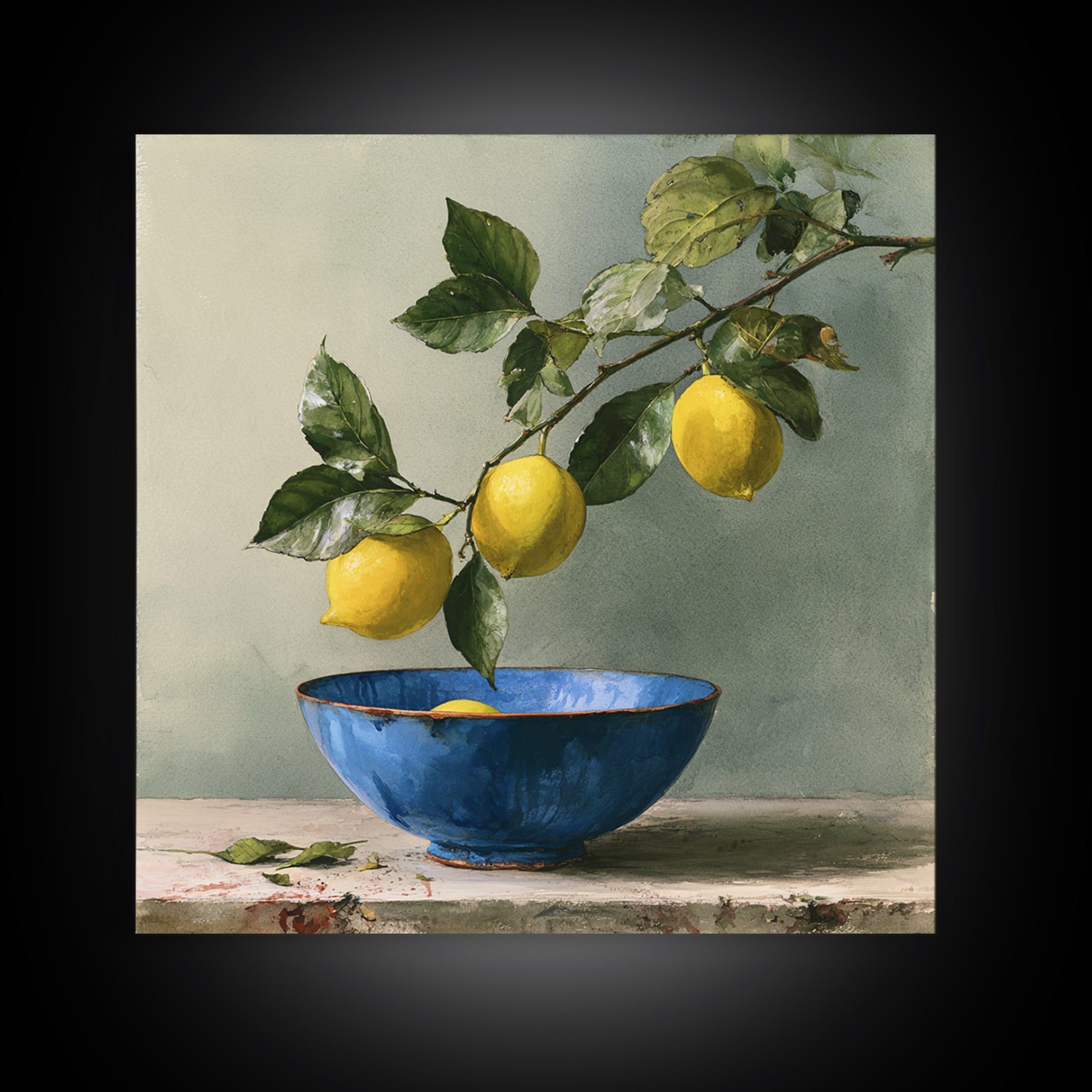Italian Lemon Branch Framed Canvas Print, Dining Room Art, Trendy Wall Art, Dining Room Decor, Fine Art, Dining, DRA-1x1-29
